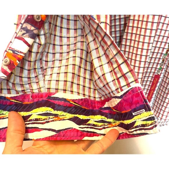 Robert Graham Maroon Blue Navy Checked Button Down Contrast Cuffs Size Large - Picture 8 of 12